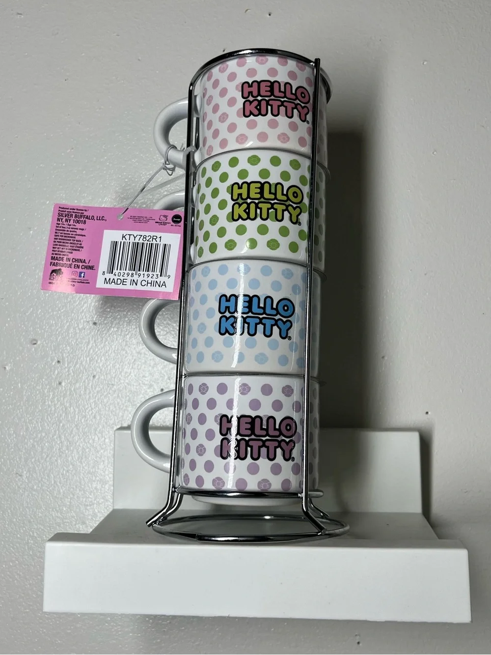 BRAND NEW Hello Kitty Ceramic Stackable Mug Set - Pink, Green, Blue, Purple